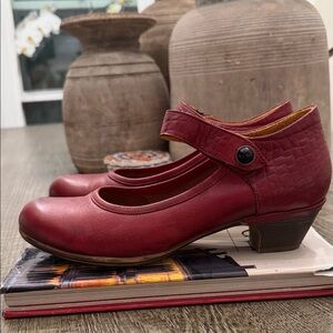 VENUS Wine Red Mary Jane Low Heel Pumps